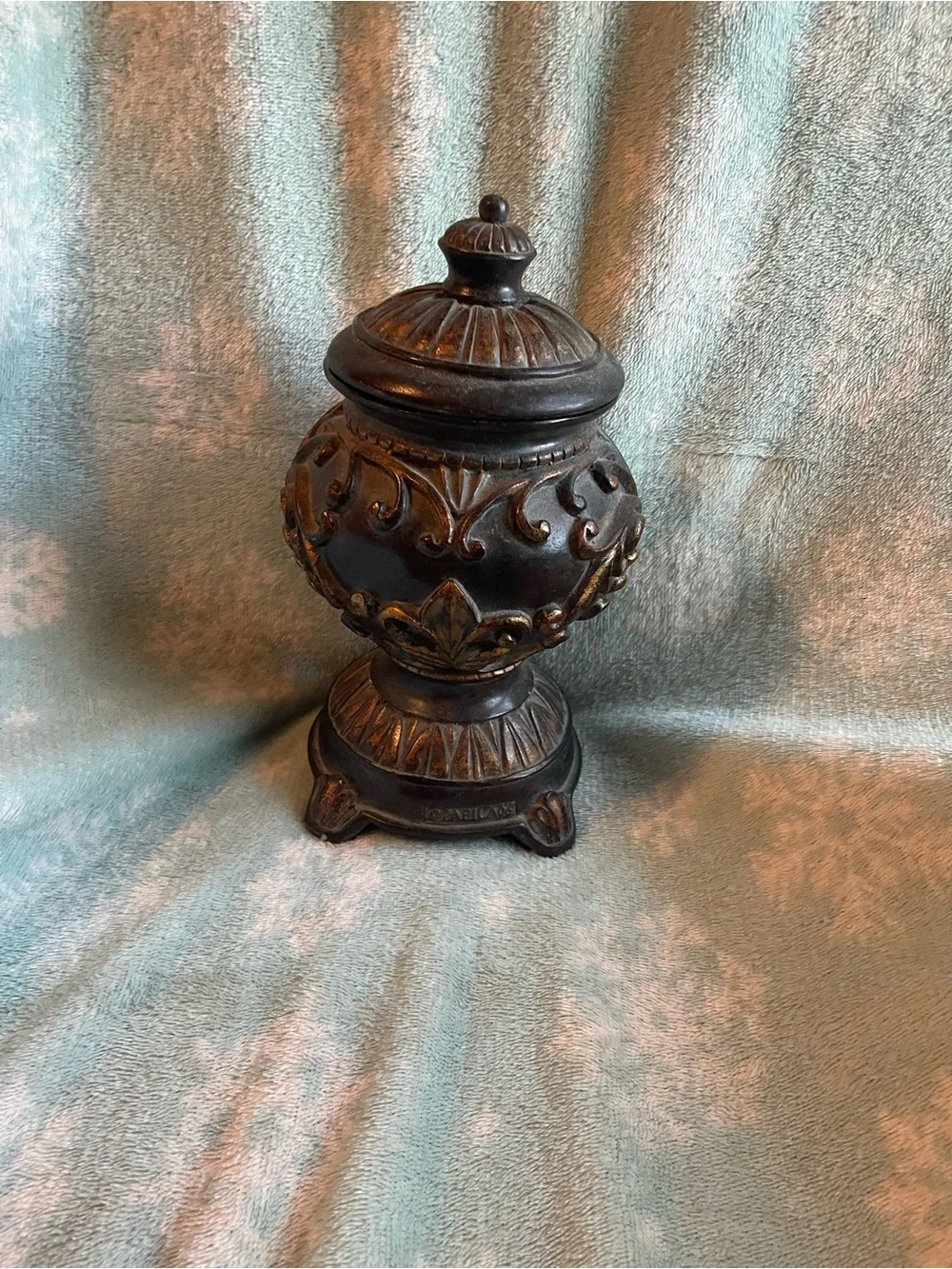 Decorative Brown Ornate metal Jar with Lid - Home Accents